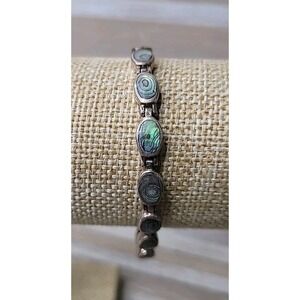 Vintage Mexico Sterling Silver & Abalone‎ 7 1/2" Line Bracelet! 162